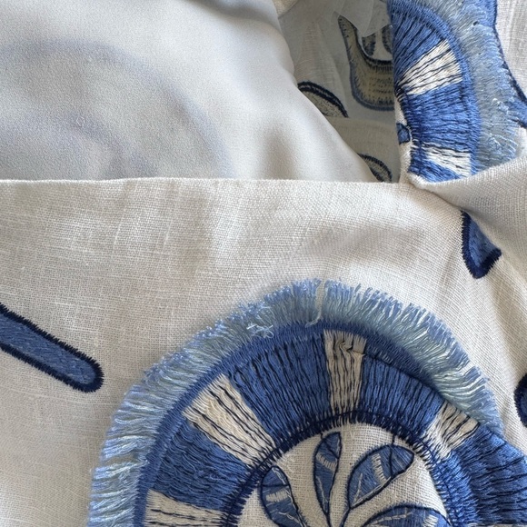 Alexis San Paolo Embroidered Blue and White Linen Toile Dress - Picture 8 of 10